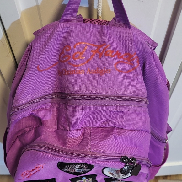 Ed Hardy Purple Backpack with Artistic Patches main image 10